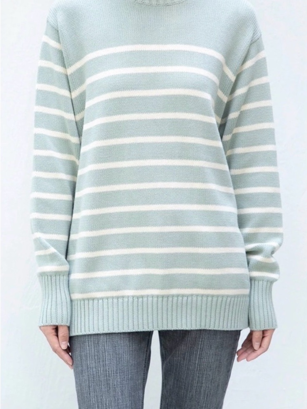 Brandy Melville Mint and White Striped Brianna Crewneck Sweater